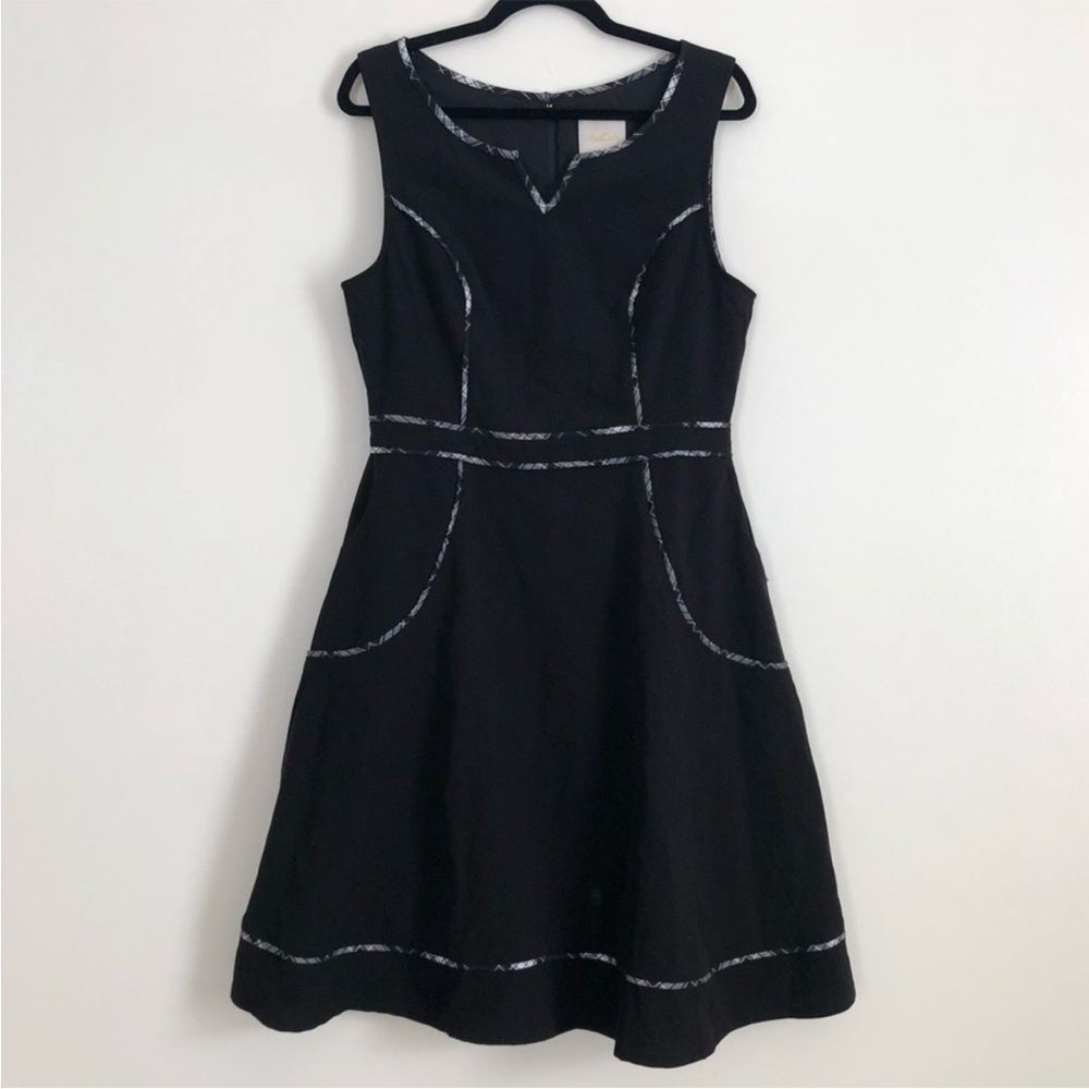 Modcloth A Lot To Author Black Mini Dress with Plaid Trim size Large